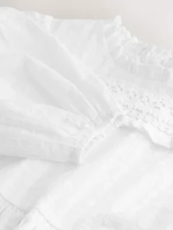 Online Next Long Sleeve Ruffle Blouse (3-16yrs) Ecru