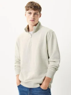 Sale Next Ecru Marl Quarter Zip Cotton Rich Jersey Sweatshirt