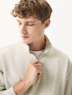 Sale Next Ecru Marl Quarter Zip Cotton Rich Jersey Sweatshirt