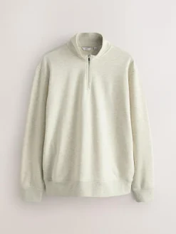 Sale Next Ecru Marl Quarter Zip Cotton Rich Jersey Sweatshirt