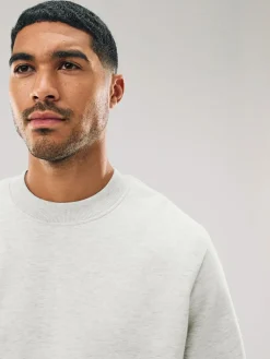 Next Ecru Marl Regular Fit Heavyweight Cotton Rich Crew Neck Sweatshirt^ Nightwear|Sweatshirts & Hoodies