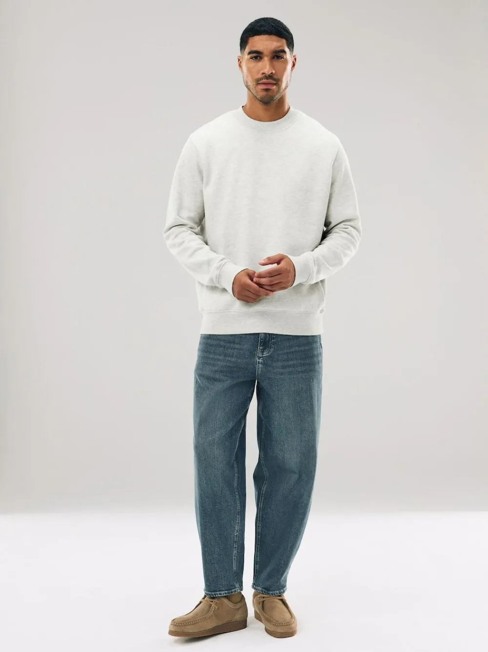 Next Ecru Marl Regular Fit Heavyweight Cotton Rich Crew Neck Sweatshirt^ Nightwear|Sweatshirts & Hoodies