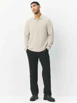 Best Next Ecru Oatmeal Regular Fit Long Sleeve Pique Polo Shirt