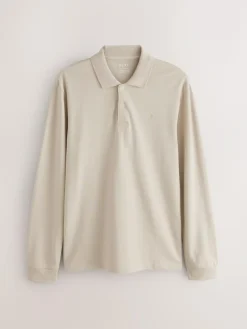 Best Next Ecru Oatmeal Regular Fit Long Sleeve Pique Polo Shirt