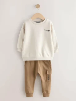 Online Next Utility Sweatshirt and Super Skinny Joggers Set (3mths-7yrs) Ecru Off White