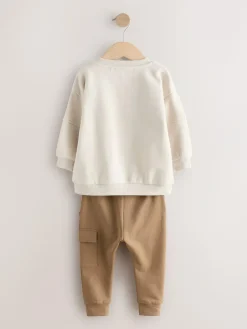 Online Next Utility Sweatshirt and Super Skinny Joggers Set (3mths-7yrs) Ecru Off White