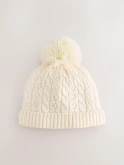 Next Pointelle Cable Knitted Pom Hat (0mths-2yrs)^ Hats & Scratch Mitts|Newborn Accessories