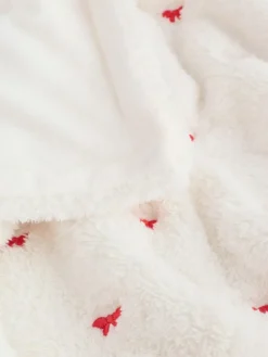 Next Ecru Red Bow Embroidered Baby Cosy Fleece Blanket^ Cushions & Throws|Nursery Bedding