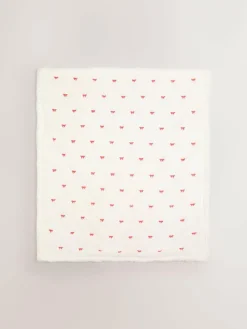 Next Ecru Red Bow Embroidered Baby Cosy Fleece Blanket^ Cushions & Throws|Nursery Bedding