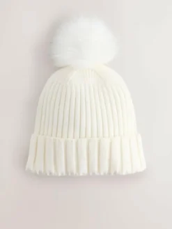 Next Ecru Rib Knit Pom Hat^Women Hats|Hats, Gloves & Scarves
