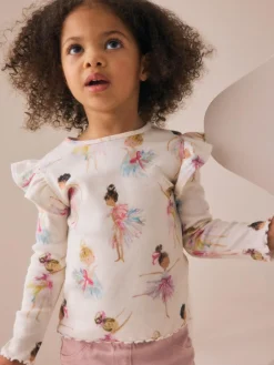 Clearance Next Ribbed Long Sleeve Frill T-Shirt (3mths-7yrs) Ecru
