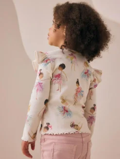 Clearance Next Ribbed Long Sleeve Frill T-Shirt (3mths-7yrs) Ecru