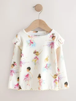 Clearance Next Ribbed Long Sleeve Frill T-Shirt (3mths-7yrs) Ecru