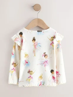 Clearance Next Ribbed Long Sleeve Frill T-Shirt (3mths-7yrs) Ecru