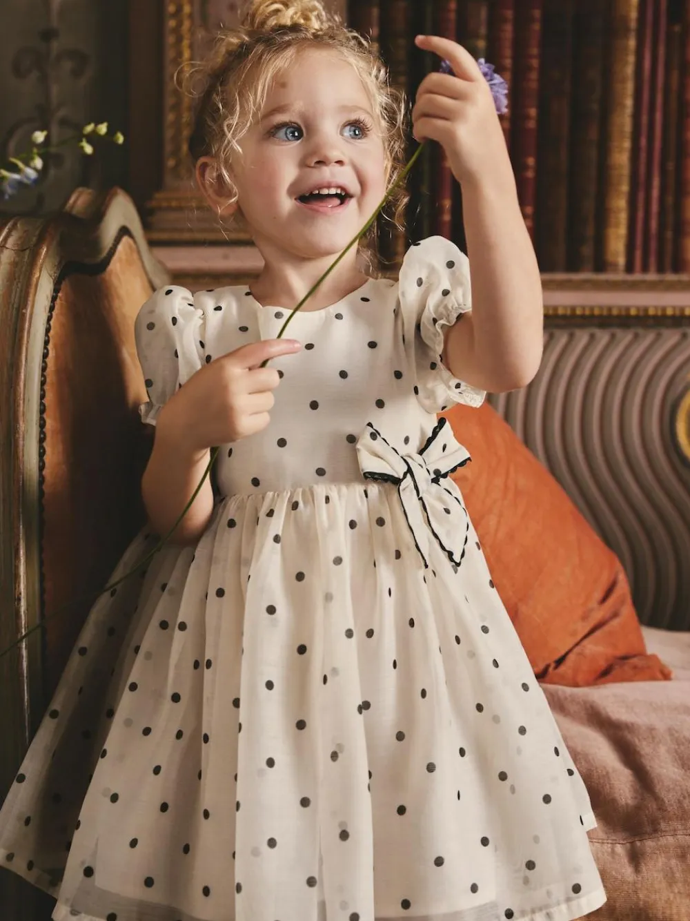 Online Next Ecru Spot Bow Dress (3mths-8yrs)