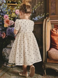 Online Next Ecru Spot Bow Dress (3mths-8yrs)