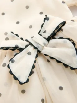 Online Next Ecru Spot Bow Dress (3mths-8yrs)
