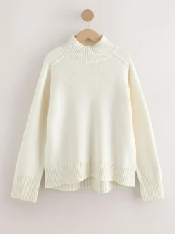 Discount Next Stand Neck Chunky Knit Jumper With Wool Ecru