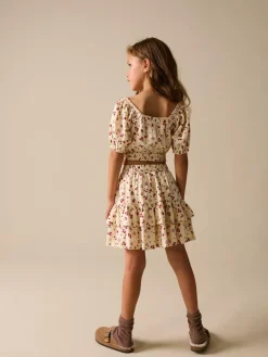 Sale Next Puff Sleeve Blouse and Skirt Set (3-16yrs) Ecru Strawberry