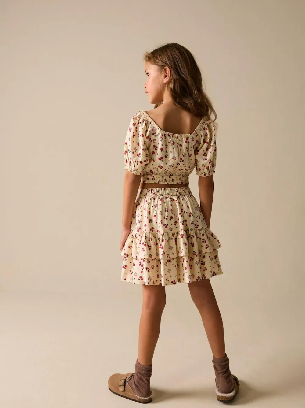 Sale Next Puff Sleeve Blouse and Skirt Set (3-16yrs) Ecru Strawberry