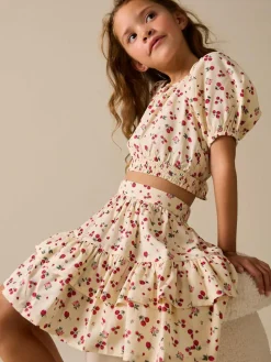 Sale Next Puff Sleeve Blouse and Skirt Set (3-16yrs) Ecru Strawberry