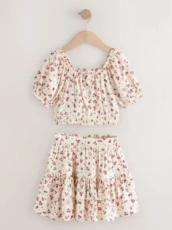 Sale Next Puff Sleeve Blouse and Skirt Set (3-16yrs) Ecru Strawberry