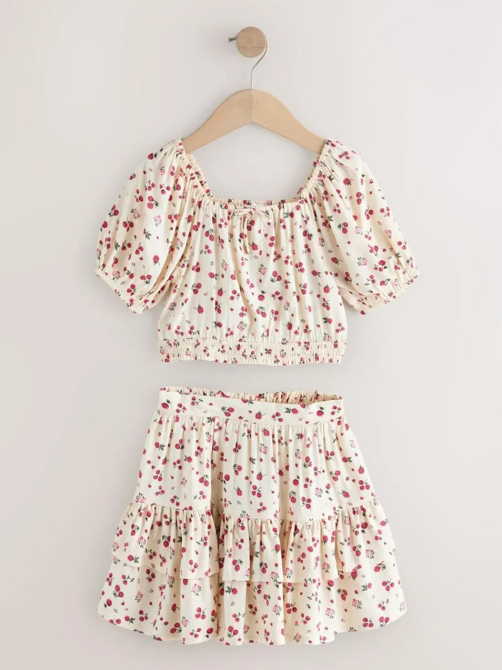 Sale Next Puff Sleeve Blouse and Skirt Set (3-16yrs) Ecru Strawberry