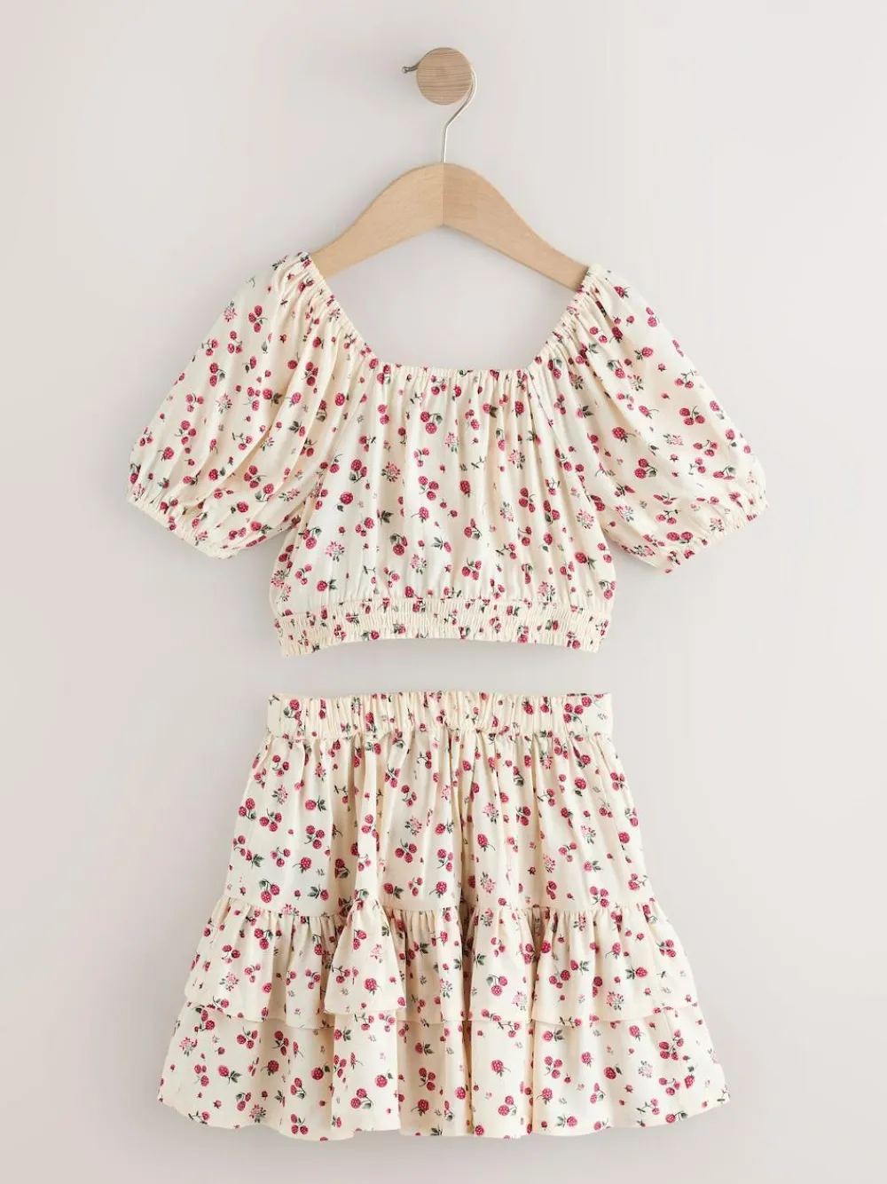 Sale Next Puff Sleeve Blouse and Skirt Set (3-16yrs) Ecru Strawberry