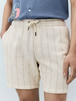 Next Ecru Textured Stripe Elasticated Waist Shorts^ Shorts