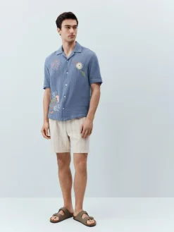 Next Ecru Textured Stripe Elasticated Waist Shorts^ Shorts