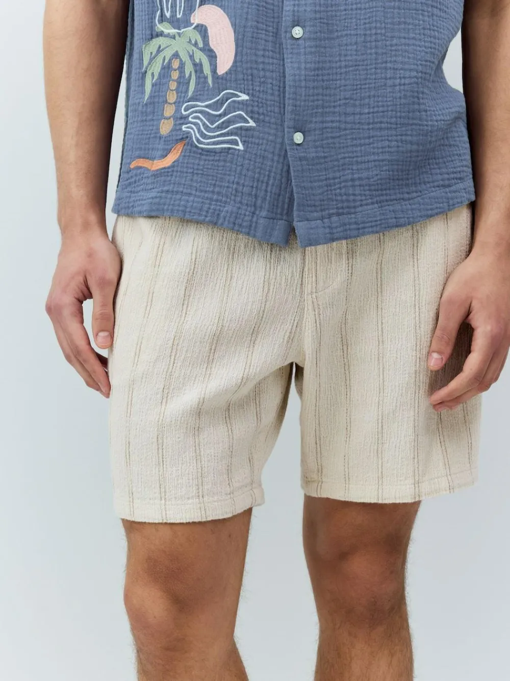 Next Ecru Textured Stripe Elasticated Waist Shorts^ Shorts
