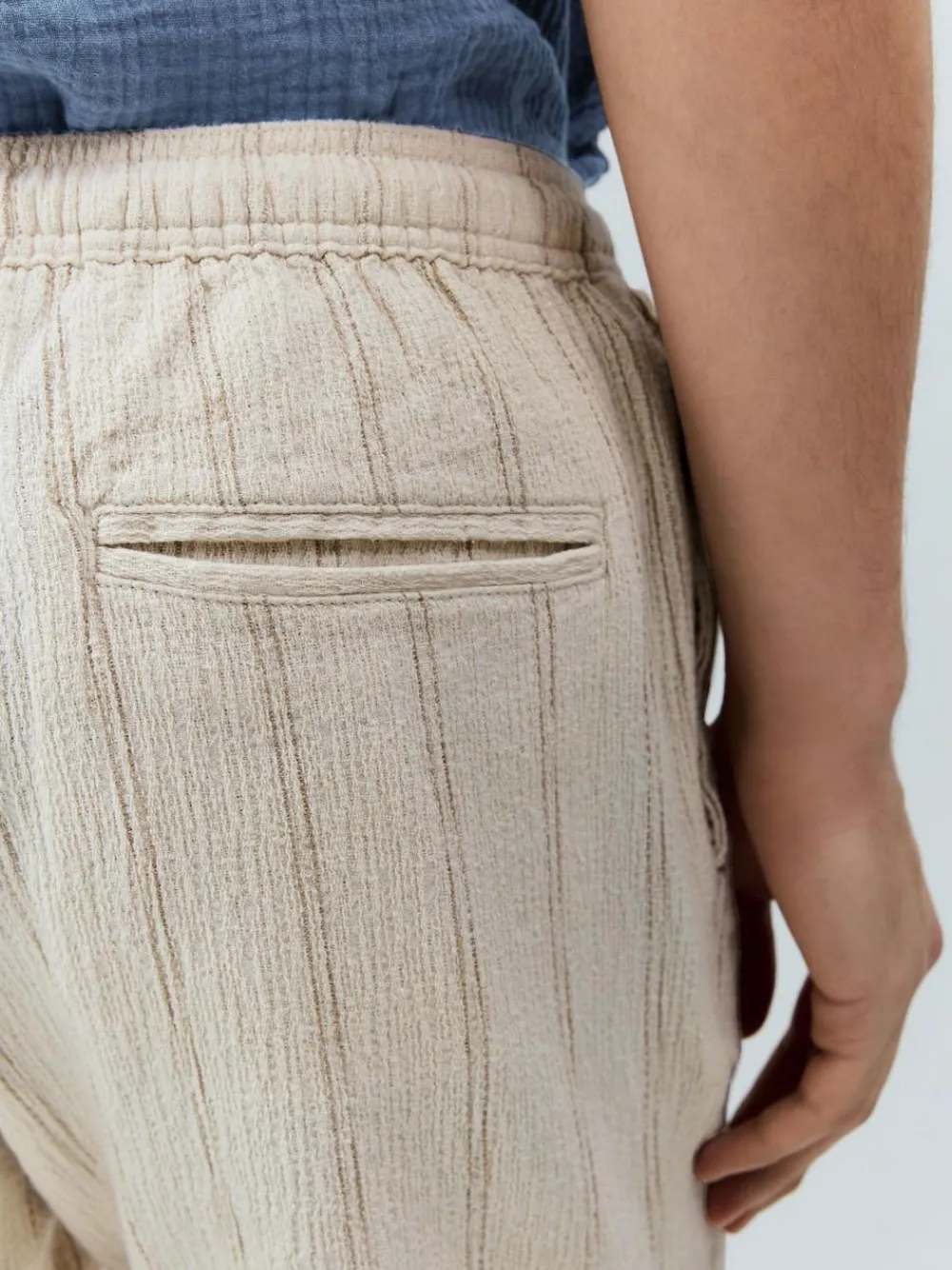 Next Ecru Textured Stripe Elasticated Waist Shorts^ Shorts