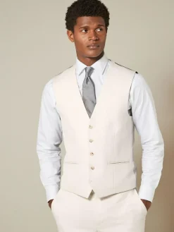 Next Ecru Textured Suit Waistcoat^ Vests