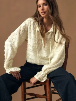 Outlet Next Tufty Jacquard Long Sleeve Blouse Ecru