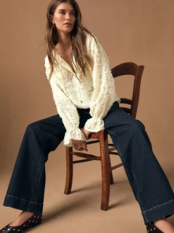 Outlet Next Tufty Jacquard Long Sleeve Blouse Ecru