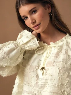 Outlet Next Tufty Jacquard Long Sleeve Blouse Ecru