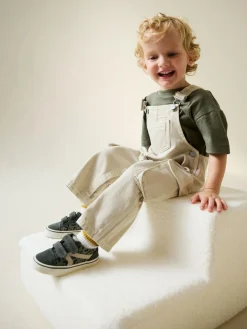 Next Ecru Twill Woven Cotton Cargo Dungarees (3mths-7yrs)