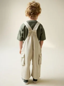 Next Ecru Twill Woven Cotton Cargo Dungarees (3mths-7yrs)