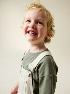 Next Ecru Twill Woven Cotton Cargo Dungarees (3mths-7yrs)