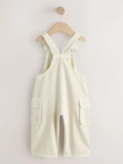 Next Ecru Twill Woven Cotton Cargo Dungarees (3mths-7yrs)