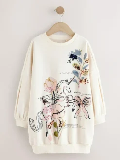Next Ecru Unicorn Graphic Jumper Dress (3-16yrs)^ Knitwear & Sweaters|Knitwear