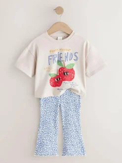 Online Next Ecru White Apple Character Short Sleeve Top and Leggings Set (3mths-7yrs)
