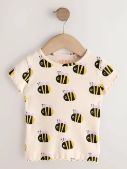 Hot Next Short Sleeve Rib T-Shirt (3mths-7yrs) Ecru White Bee