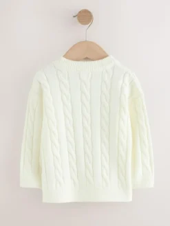 Next Ecru White Cable Knit Crew Neck Jumper (3mths-7yrs)^BOY Knitwear|Knitwear