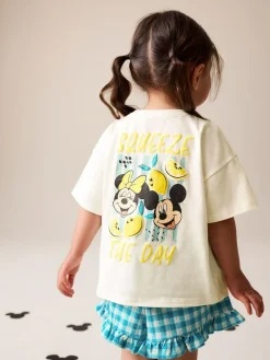 Next Ecru White Disney Minnie and Mickey Short Sleeve Top and Shorts Set (3mths-7yrs)^ Baby Girls|Tops