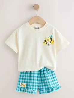 Next Ecru White Disney Minnie and Mickey Short Sleeve Top and Shorts Set (3mths-7yrs)^ Baby Girls|Tops
