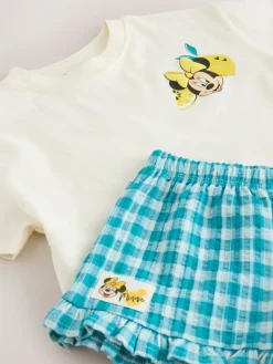 Next Ecru White Disney Minnie and Mickey Short Sleeve Top and Shorts Set (3mths-7yrs)^ Baby Girls|Tops