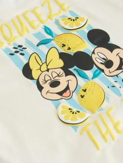 Next Ecru White Disney Minnie and Mickey Short Sleeve Top and Shorts Set (3mths-7yrs)^ Baby Girls|Tops