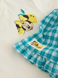 Next Ecru White Disney Minnie and Mickey Short Sleeve Top and Shorts Set (3mths-7yrs)^ Baby Girls|Tops