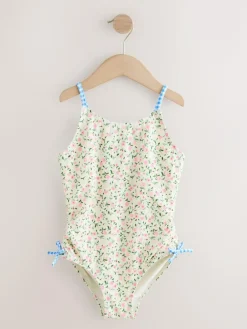 Outlet Next Strappy Ruched Swimsuit (3-16yrs) Ecru White Ditsy Floral